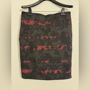 Grace Elements Black and Red Floral Pencil Skirt